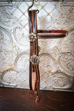 Load image into Gallery viewer, Premium Italian Leather Brow Band Headstall with Bronze Flower Conchos
