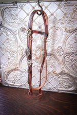 Load image into Gallery viewer, Premium Italian Leather Brow Band Headstall with Bronze Flower Conchos
