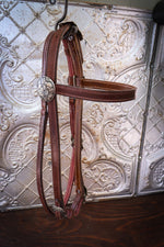 Load image into Gallery viewer, Brow Band Headstall with Poll adjustment &amp; Bronze Cast Buckles
