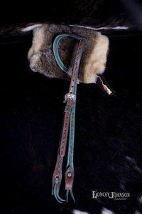 English Bridle Leather Headstall with Green Buck Stitch