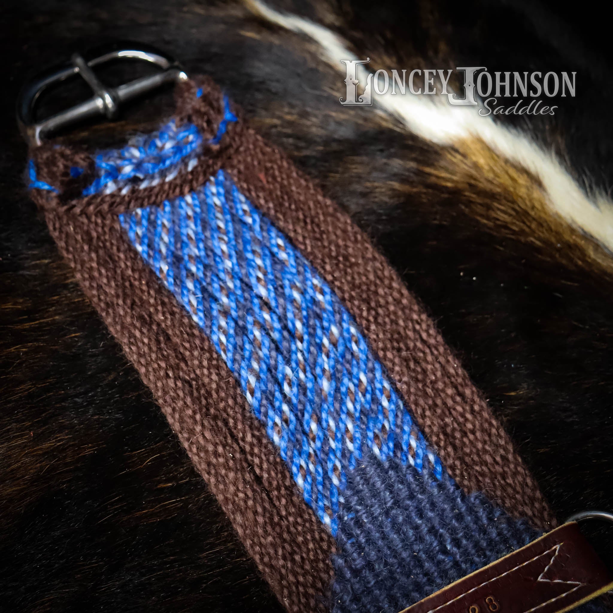 28" straight 19 Strand  Brown and Blues Mohair Cinch