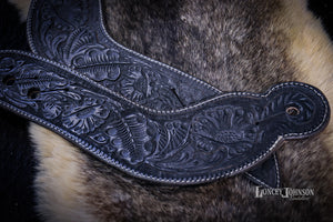 Black Tooled Leather Dove Wing Spur Straps