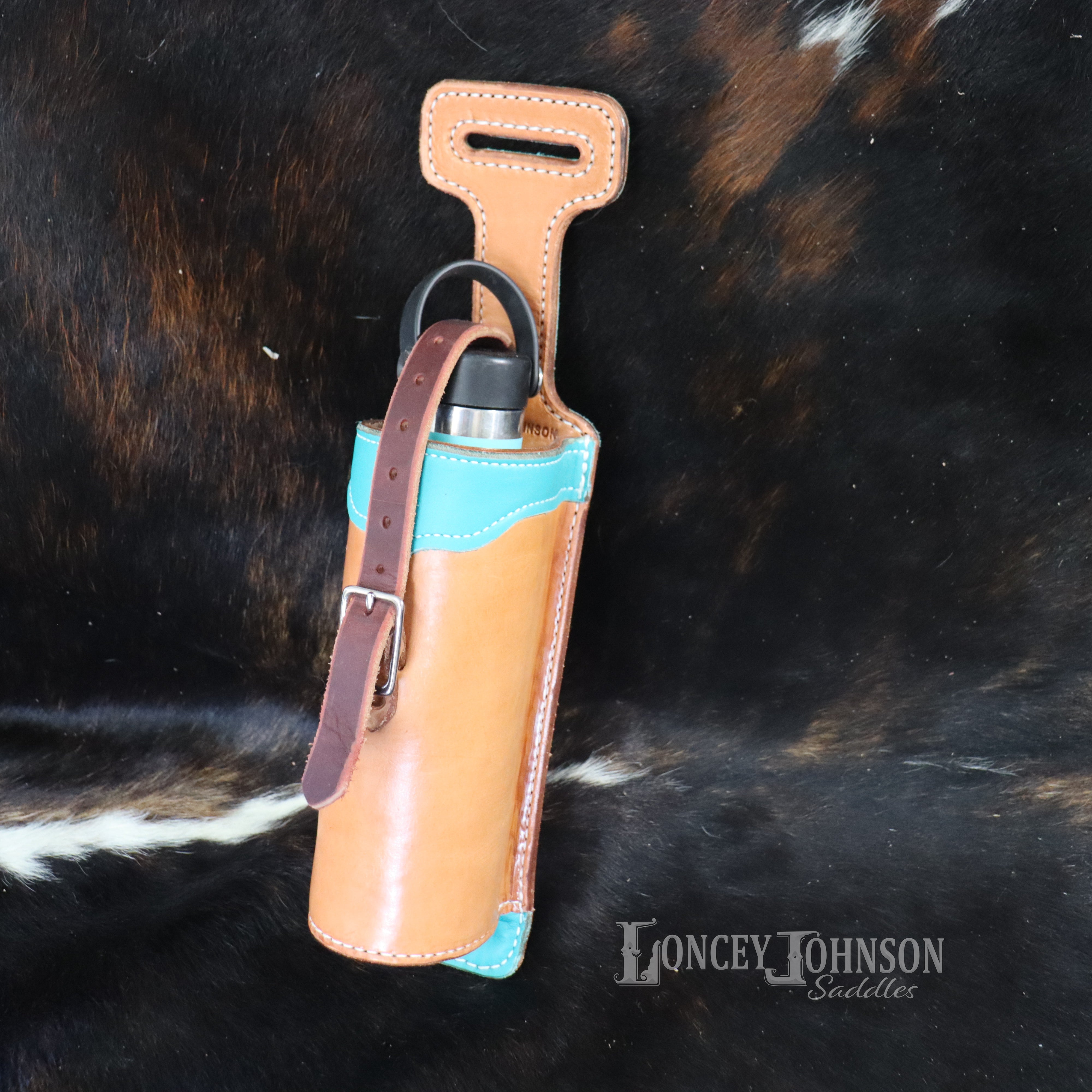 Saddle Water Bottle Holder with Turquoise accents