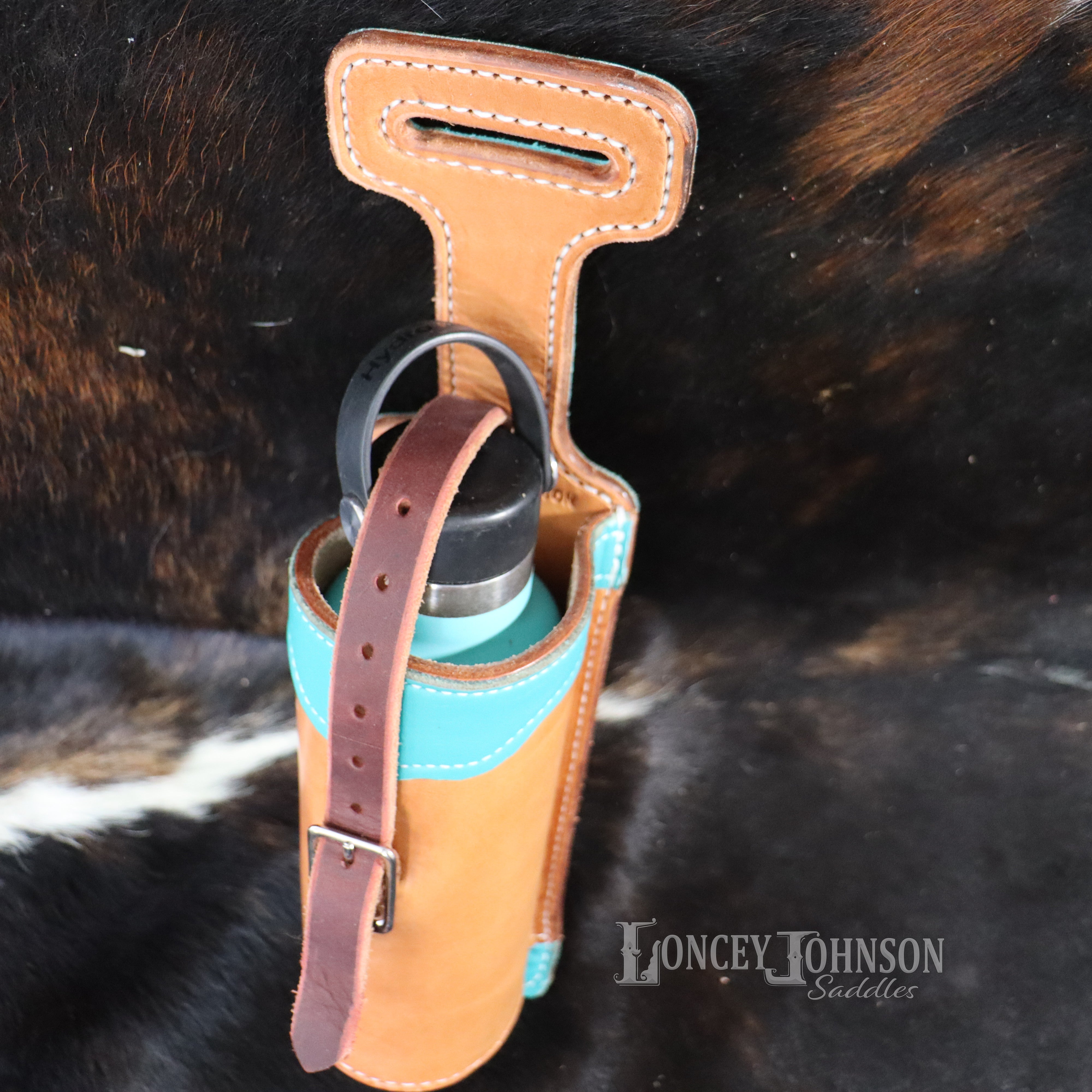 Saddle Water Bottle Holder with Turquoise accents