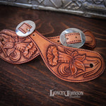 Load image into Gallery viewer, Hand Tooled Daffodil "Switchback" Spur Straps
