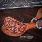 Load image into Gallery viewer, Hand Tooled Daffodil "Switchback" Spur Straps
