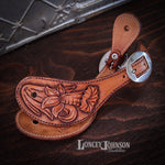 Load image into Gallery viewer, Hand Tooled Daffodil "Switchback" Spur Straps
