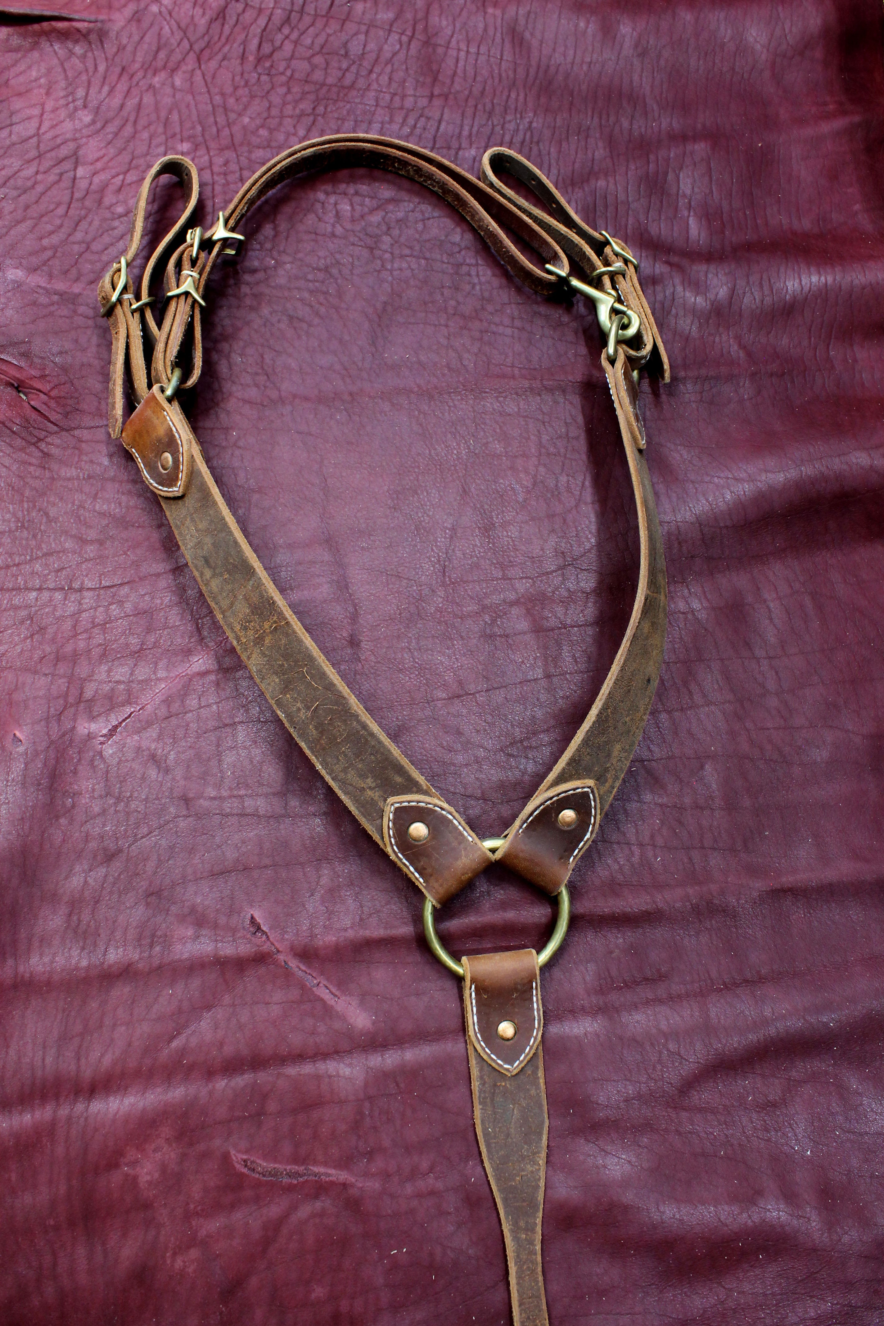 Straight Harness leather Martingale with Solid Brass Hardware